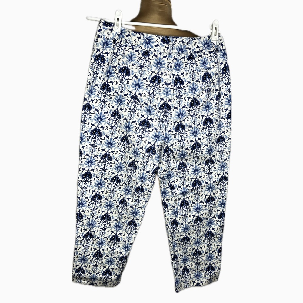 Talbots Perfect Crop Pants Blue Floral Print Size 10 Stretch Cotton